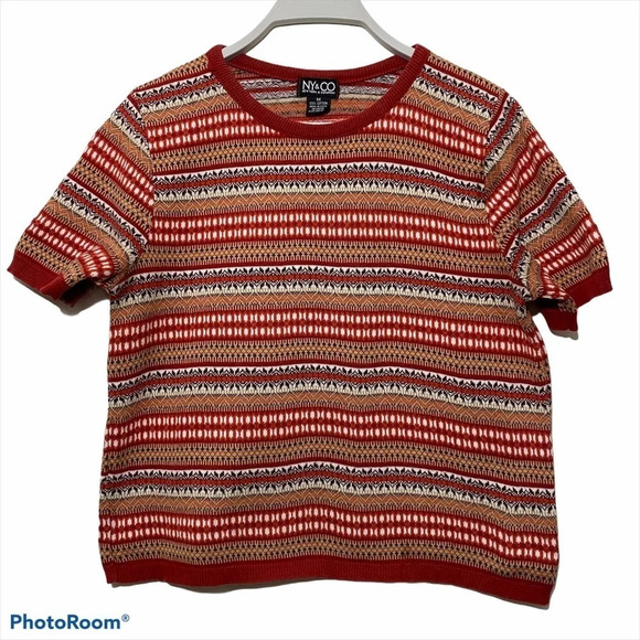 NY&Company Fair Isle Short sleeve cotton Sweater - Picture 1 of 7